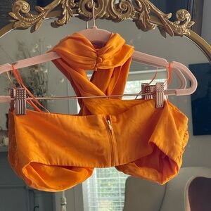 Nicholas Kiarni Satin 100% Silk Halter Top in Orange